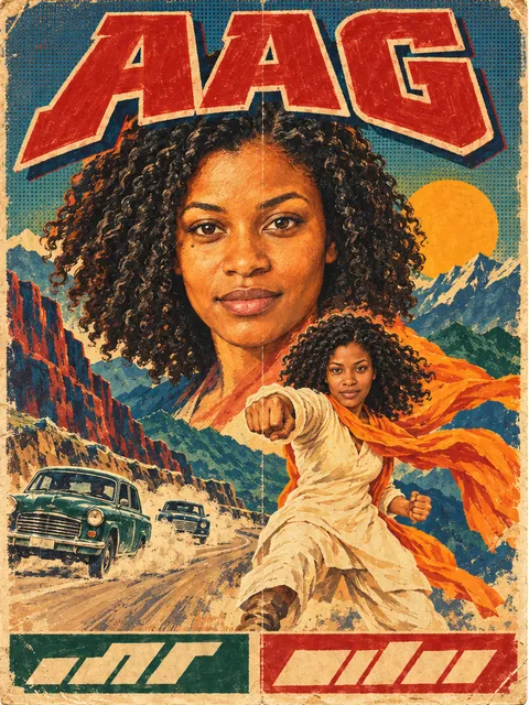 Generiertes Beispiel für die Bild-Prompt-Vorlage „Retro Bollywood Poster“.