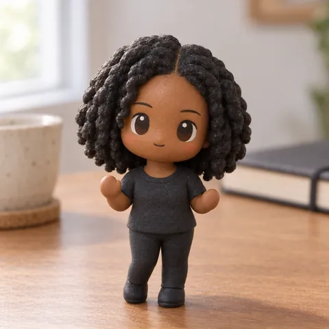 Generiertes Beispiel für die Bild-Prompt-Vorlage „Chibi Doll / Clay Figure“.
